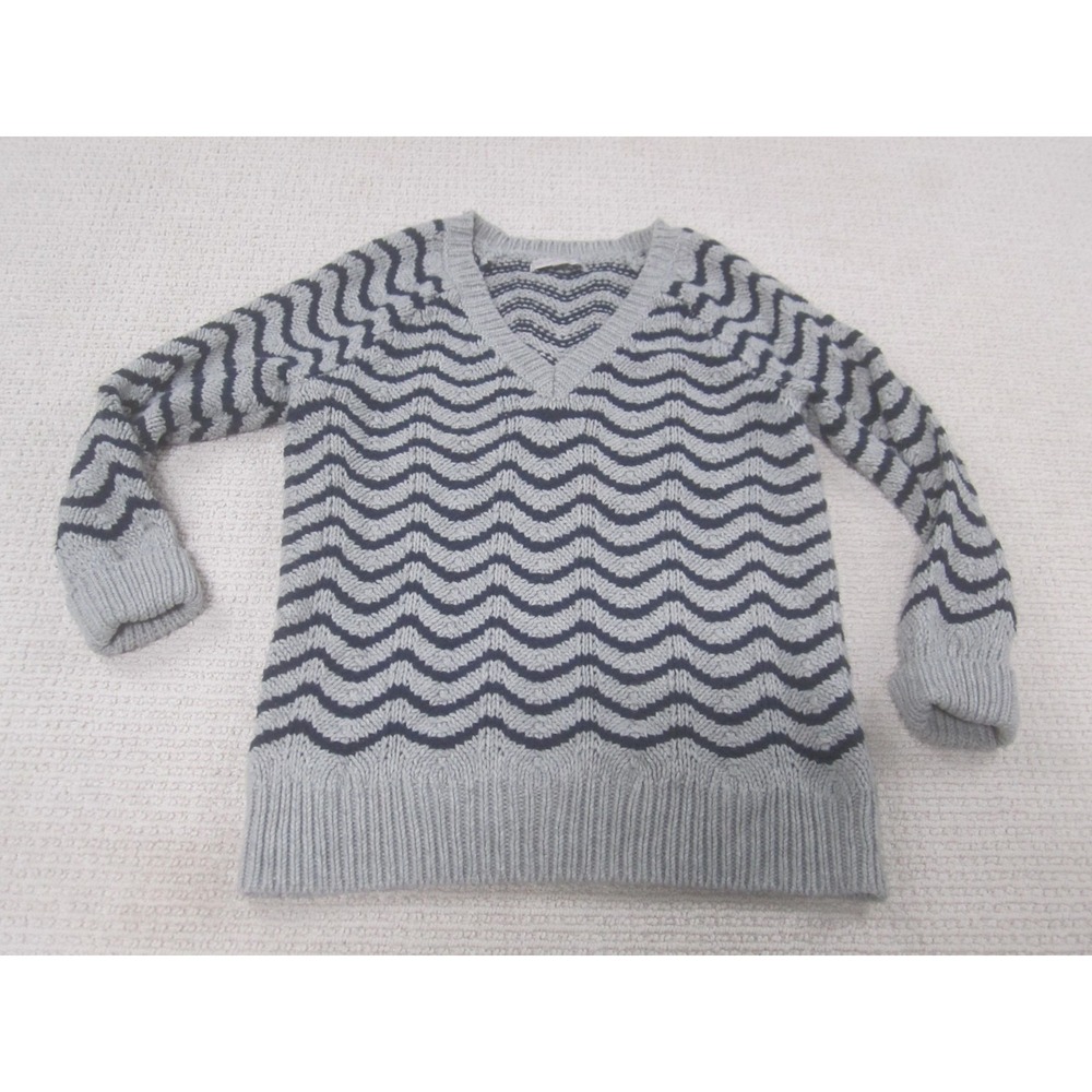 Gap Sweater Womens Small Gray Navy V Neck Knit Chevron Zigzag Pattern‎ Pullover